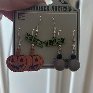 Halloween Themed Earrings Set - Orange, Green, Black